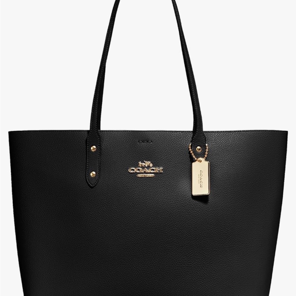 Coach Black Leather Tote with Gold Details